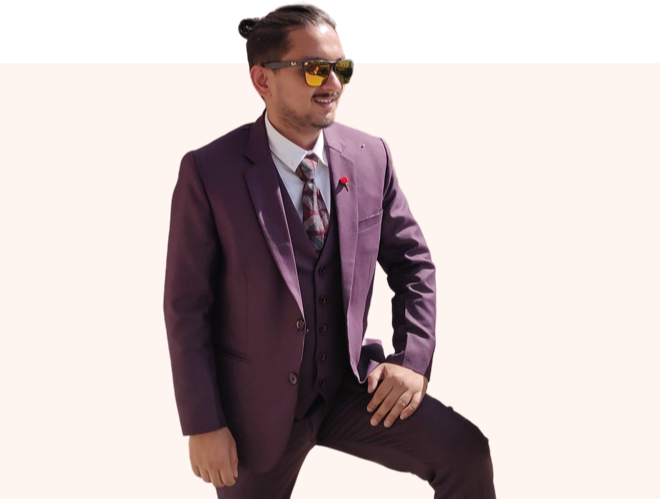 Pujan Chapagain wearing a suit and sunglasses